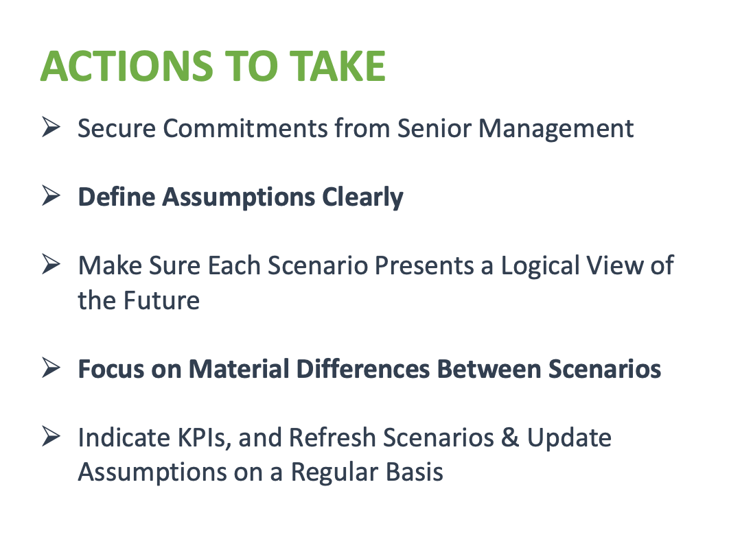 Scenario planning actions to take