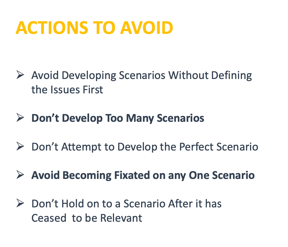 Scenario planning actions to avoid