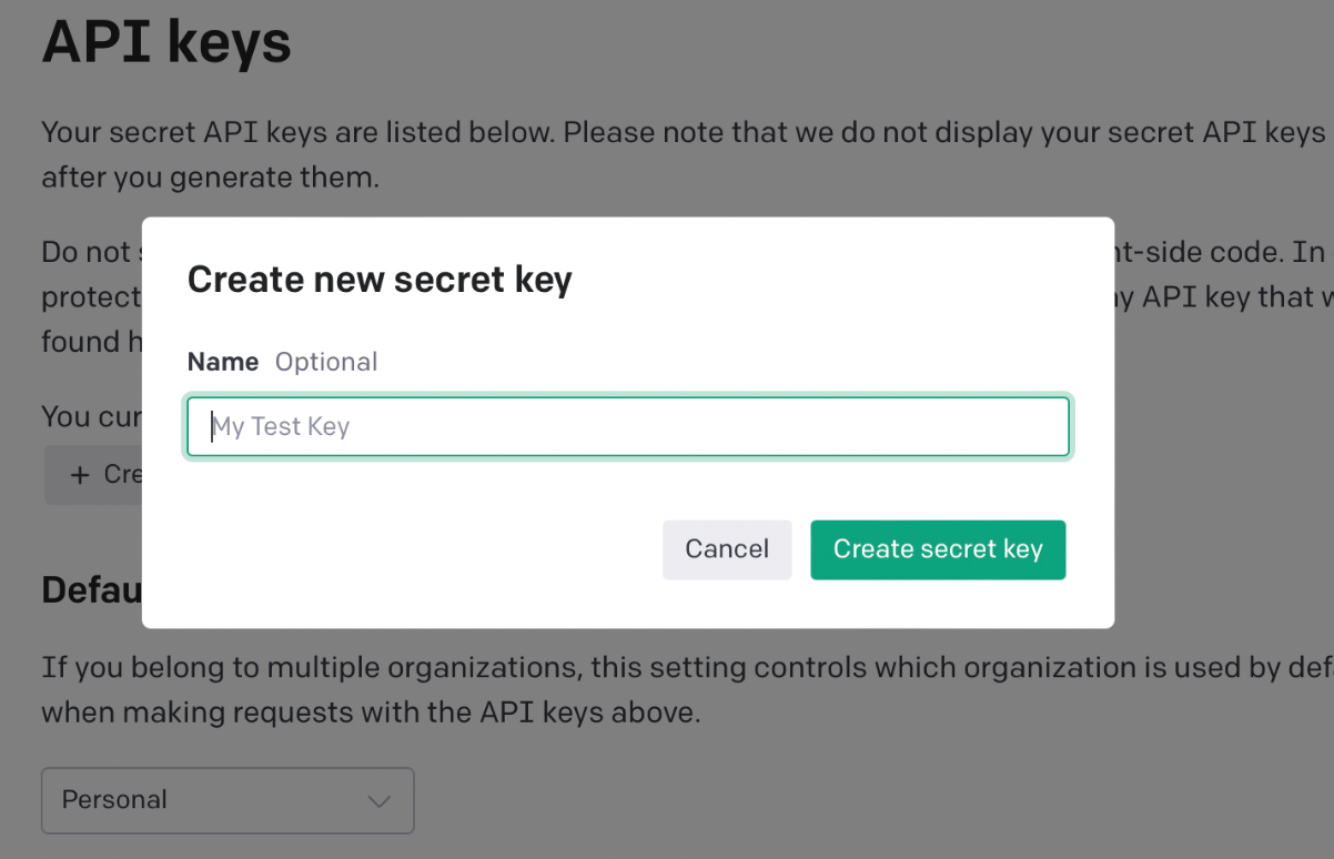 Select 'create secret key'