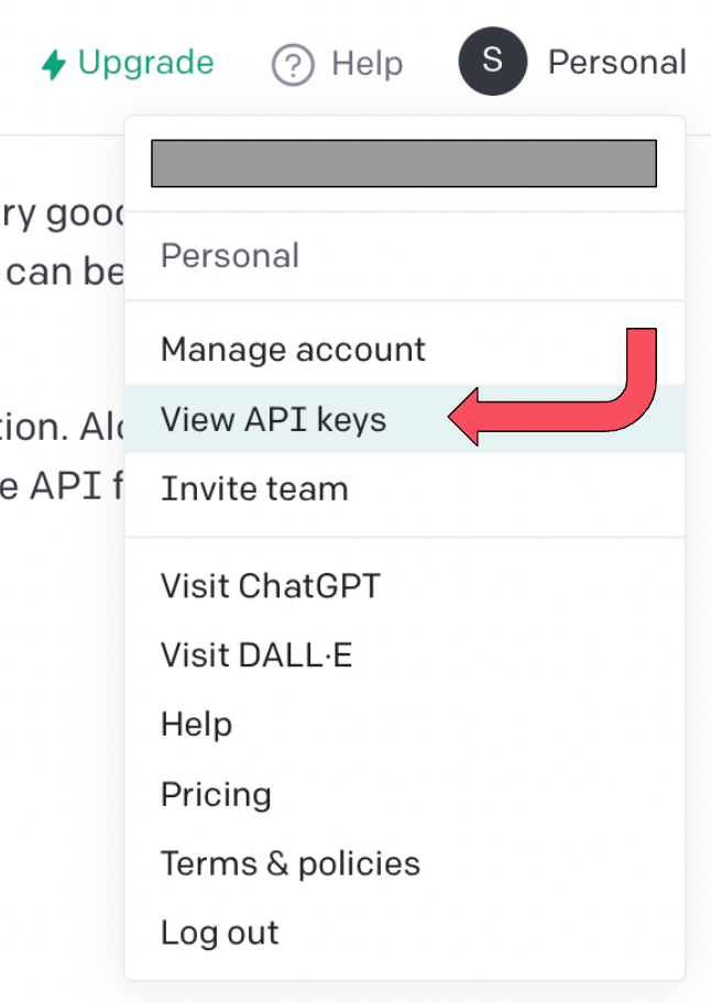 How to get an OpenAI API Key - click 'view API keys'